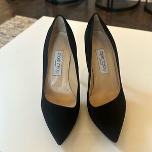 JIMMY CHOO women’s black suede pumps / size 37 1/2